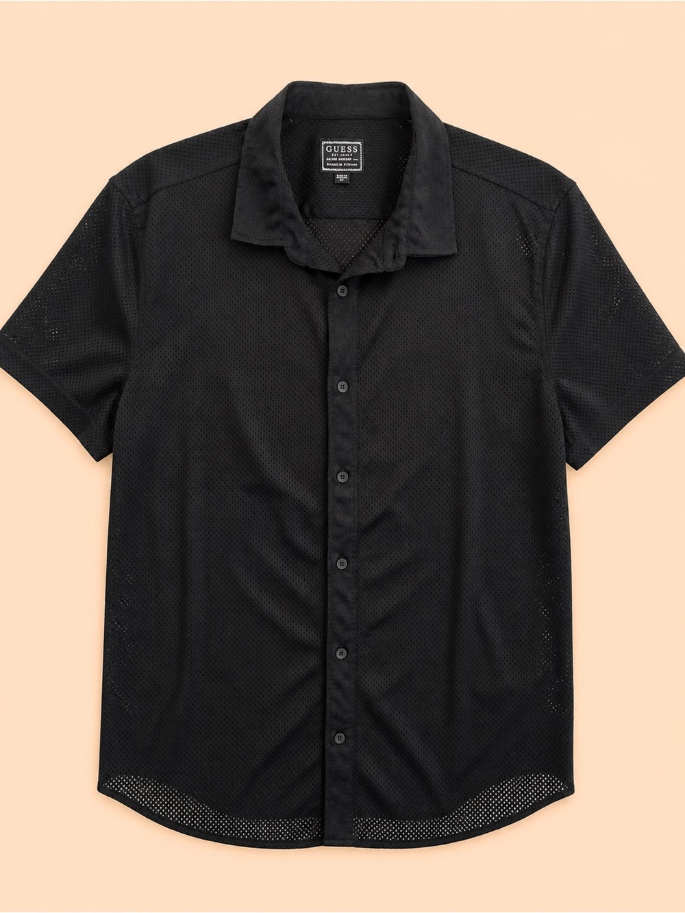GUESS MENS PERFORATED SLIM FIT BUTTON DOWN SHIRT